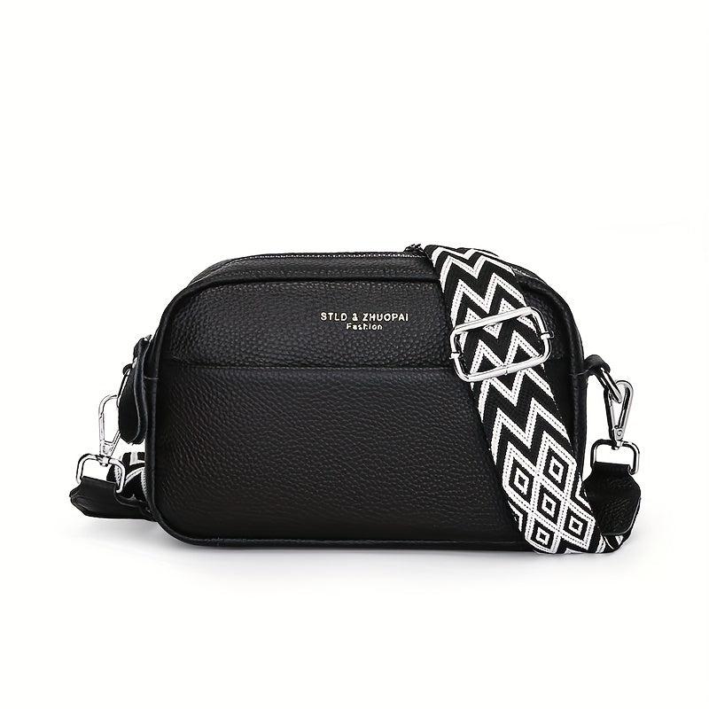 Leather Crossbody Bag With Wide Shoulder Strap And Zipper