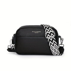 Leather Crossbody Bag With Wide Shoulder Strap And Zipper