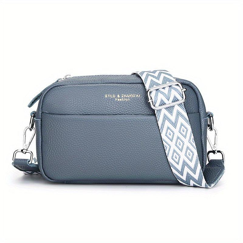Leather Crossbody Bag With Wide Shoulder Strap And Zipper