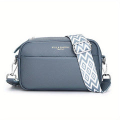 Leather Crossbody Bag With Wide Shoulder Strap And Zipper