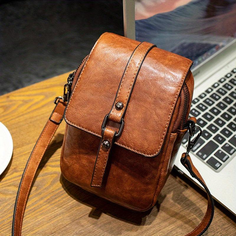 Retro Style Crossbody Phone Bag Women's Double Zipper Purse
