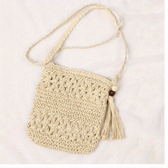 Straw Woven Shoulder Bag Tassel Decor Sling Bag Lightweight Casual Crossbody Bag