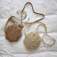 Woven Straw Beach Bag Slouchy Rattan Handbag Zipper Braided Strap