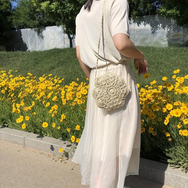 Woven Straw Beach Bag Slouchy Rattan Handbag Zipper Braided Strap