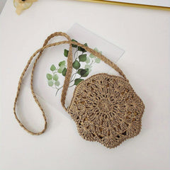 Woven Straw Beach Bag Slouchy Rattan Handbag Zipper Braided Strap