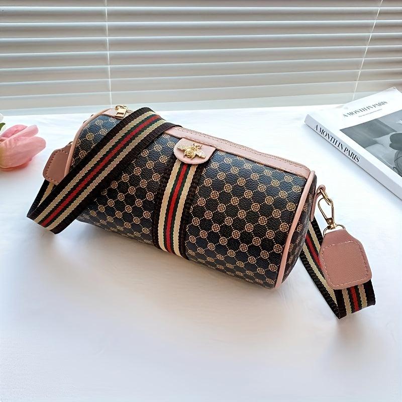 Bee Decor Cylinder Bucket Bag Polka Dot Print Crossbody Bag