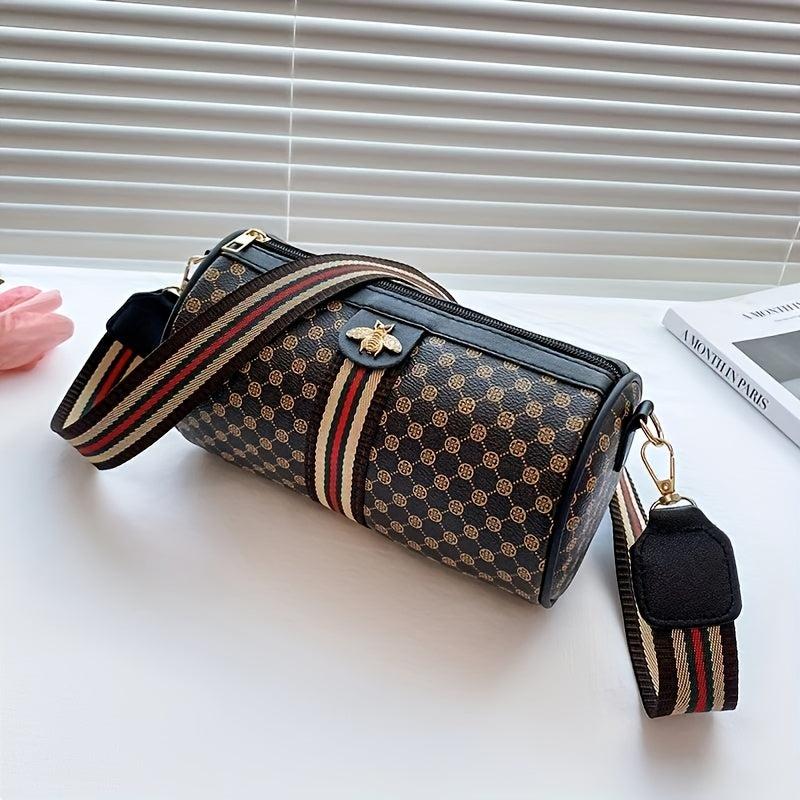 Bee Decor Cylinder Bucket Bag Polka Dot Print Crossbody Bag