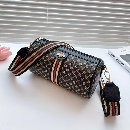 Bee Decor Cylinder Bucket Bag Polka Dot Print Crossbody Bag