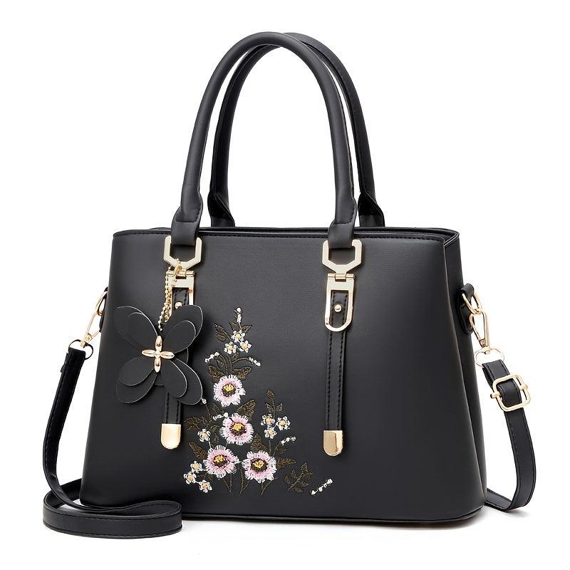 Floral Embroidery Handbag Women's PU Leather Crossbody Bag