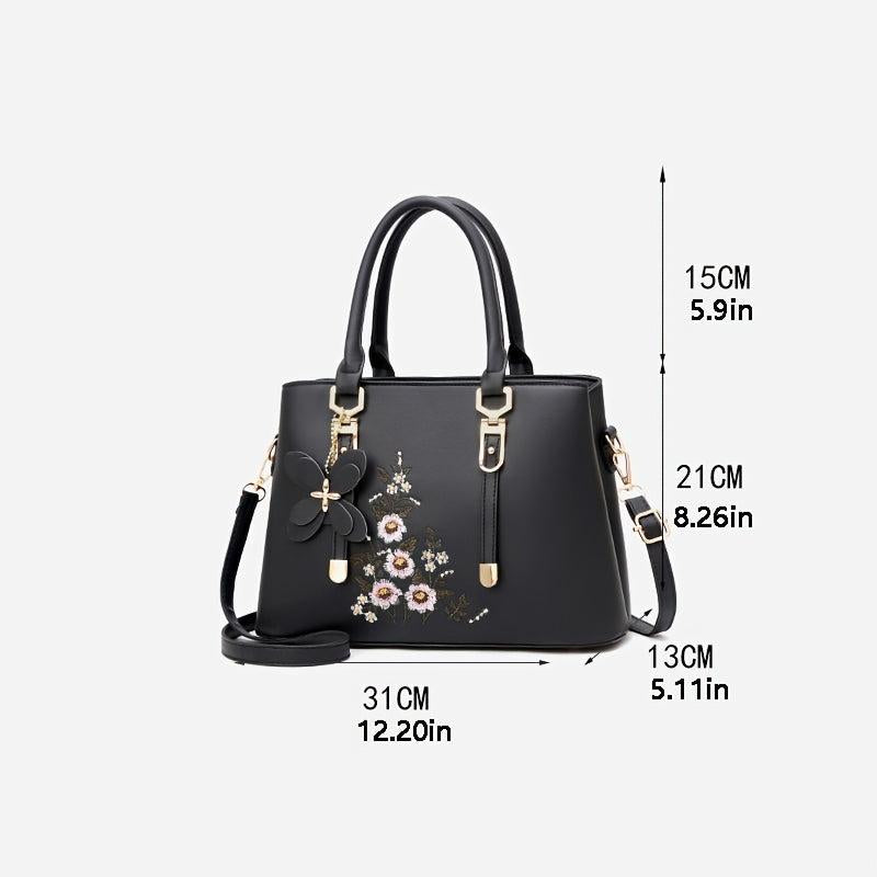 Floral Embroidery Handbag Women's PU Leather Crossbody Bag