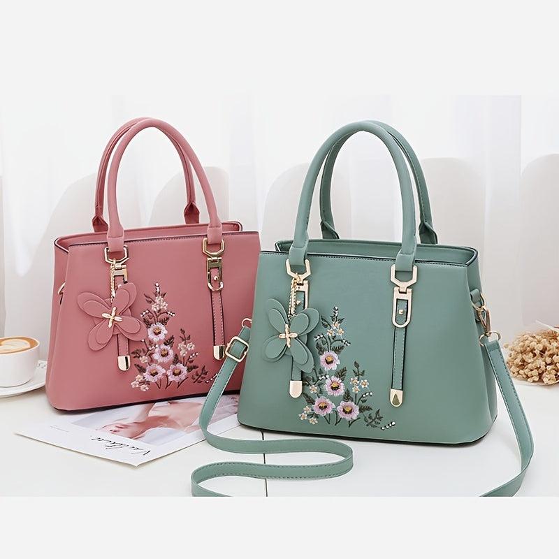 Floral Embroidery Handbag Women's PU Leather Crossbody Bag