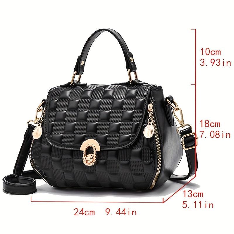 Plaid Embossed Satchel Bag Square Shoulder Bag