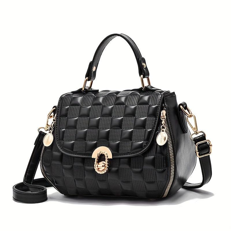 Plaid Embossed Satchel Bag Square Shoulder Bag