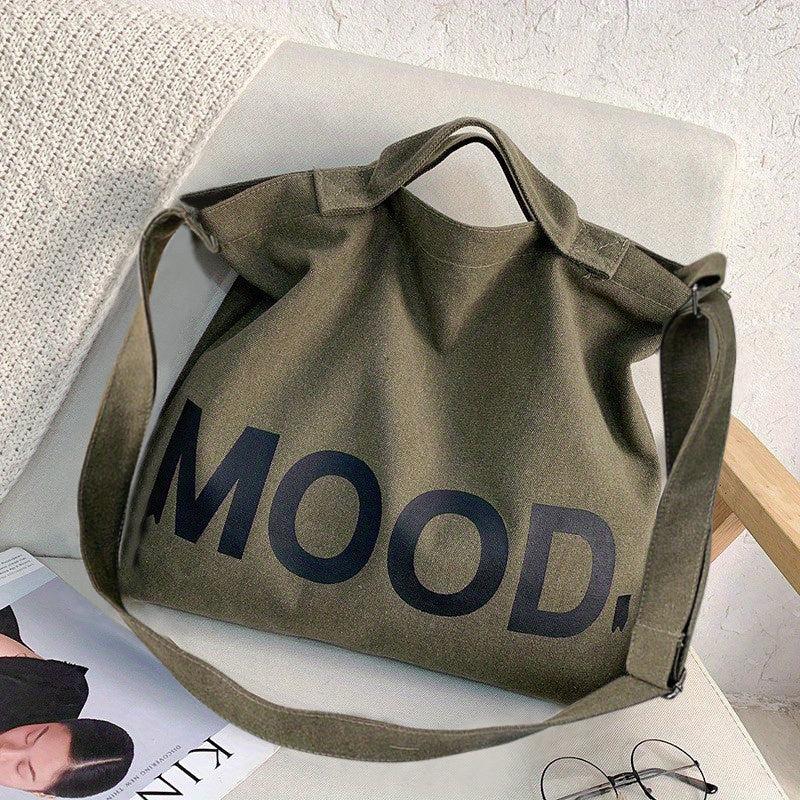 Letter Graphic Canvas Tote Bag for Work & Travel