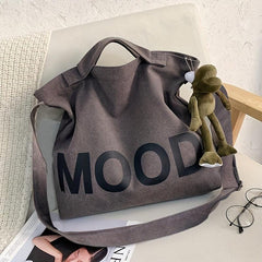 Letter Graphic Canvas Tote Bag for Work & Travel