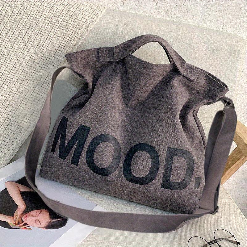 Letter Graphic Canvas Tote Bag for Work & Travel