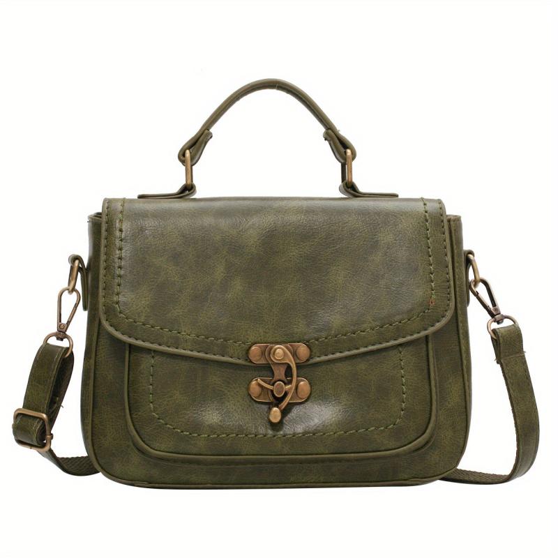 Vintage Turn Lock Crossbody Bag Faux Leather Purse