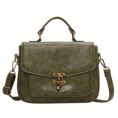 Vintage Turn Lock Crossbody Bag Faux Leather Purse