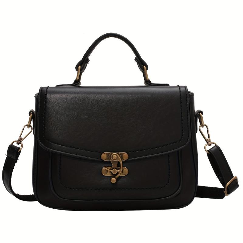 Vintage Turn Lock Crossbody Bag Faux Leather Purse