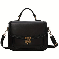 Vintage Turn Lock Crossbody Bag Faux Leather Purse