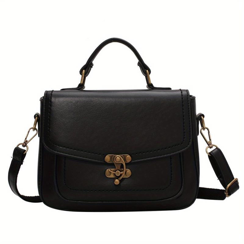 Vintage Turn Lock Crossbody Bag Faux Leather Purse