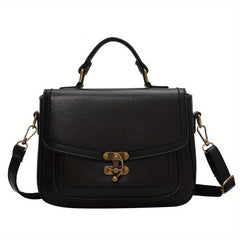 Vintage Turn Lock Crossbody Bag Faux Leather Purse