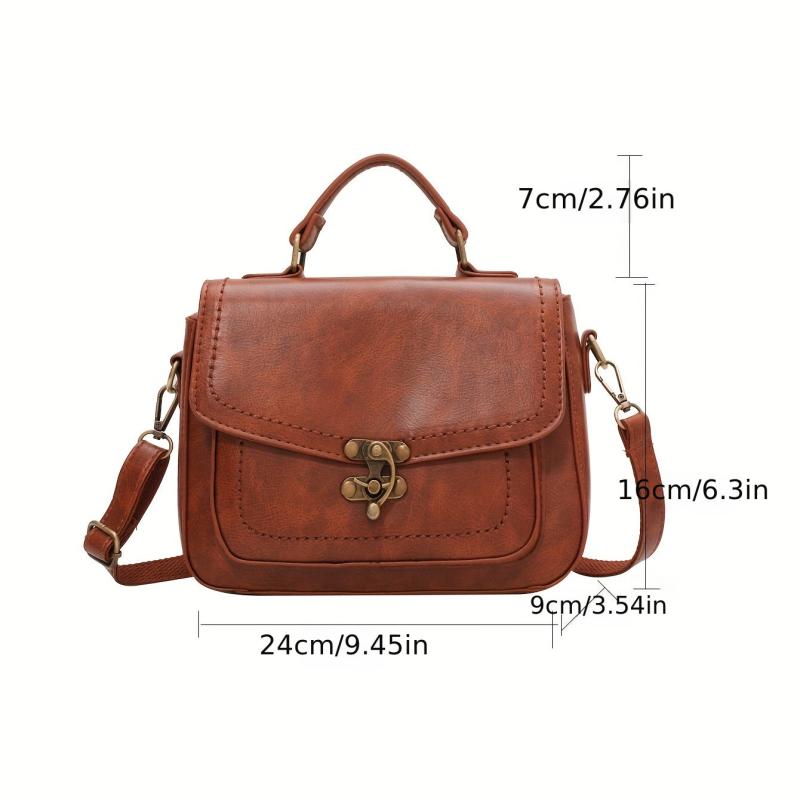 Vintage Turn Lock Crossbody Bag Faux Leather Purse