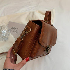 Vintage Turn Lock Crossbody Bag Faux Leather Purse
