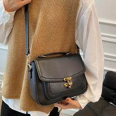 Vintage Turn Lock Crossbody Bag Faux Leather Purse