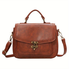 Vintage Turn Lock Crossbody Bag Faux Leather Purse