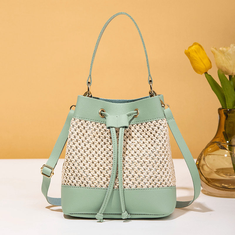 Straw Stitching Bucket Crossbody Bag