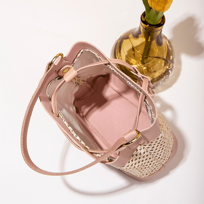 Straw Stitching Bucket Crossbody Bag