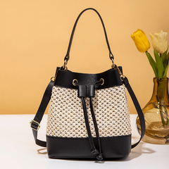 Straw Stitching Bucket Crossbody Bag