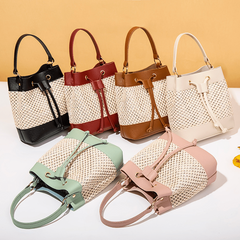 Straw Stitching Bucket Crossbody Bag
