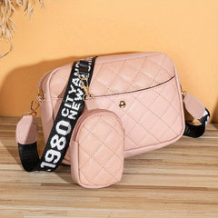 Argyle Quilted Crossbody Bag Set with Coin Purse