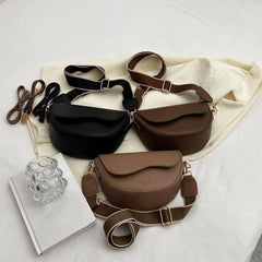 Vintage Solid Saddle Bag Crossbody Bag With Wide Strap