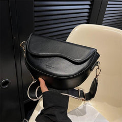 Vintage Solid Saddle Bag Crossbody Bag With Wide Strap