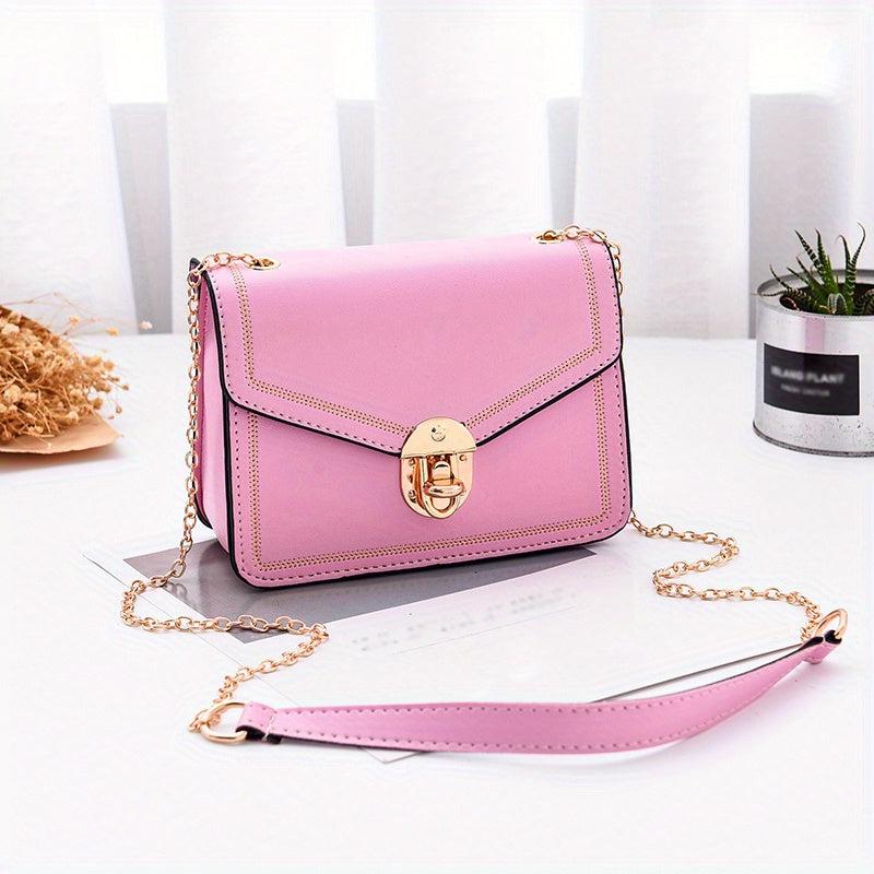 Square Shoulder Bag Metal Chain Flap Shoulder Bag Faux Leather Crossbody Bag