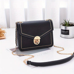 Square Shoulder Bag Metal Chain Flap Shoulder Bag Faux Leather Crossbody Bag