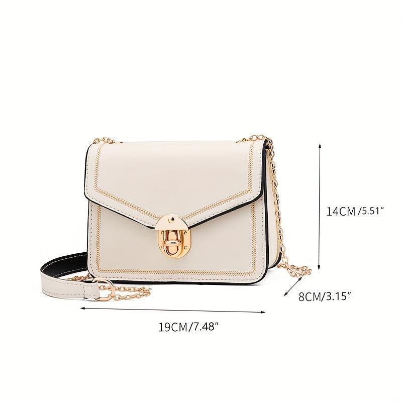Square Shoulder Bag Metal Chain Flap Shoulder Bag Faux Leather Crossbody Bag