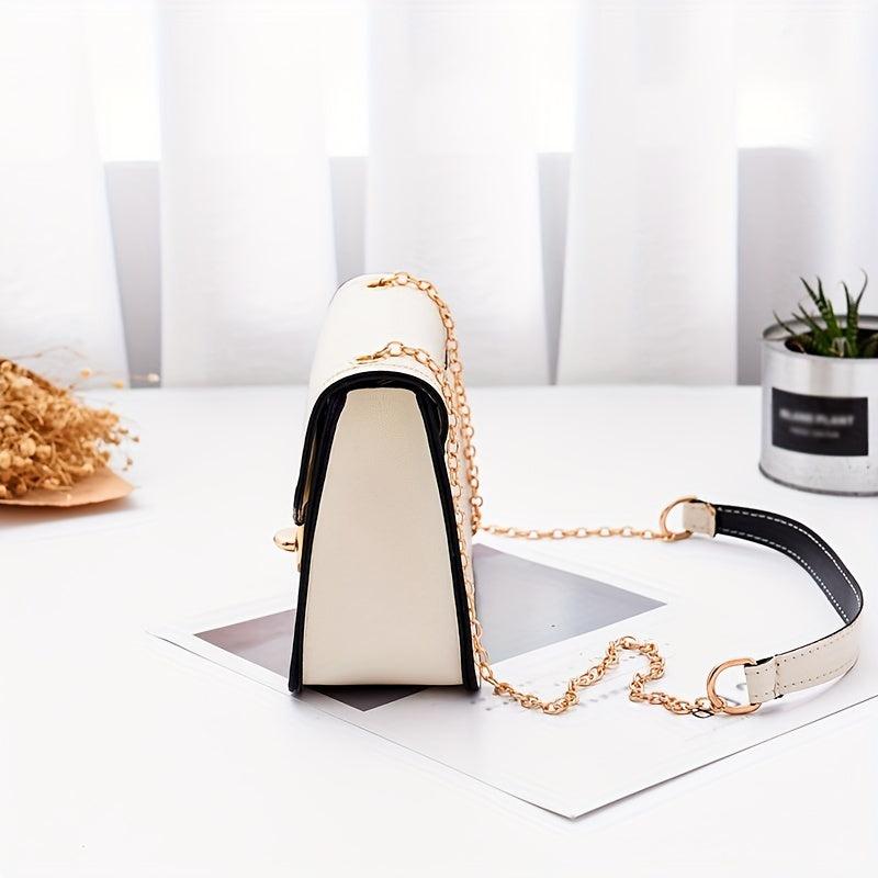 Square Shoulder Bag Metal Chain Flap Shoulder Bag Faux Leather Crossbody Bag