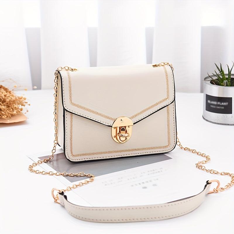 Square Shoulder Bag Metal Chain Flap Shoulder Bag Faux Leather Crossbody Bag