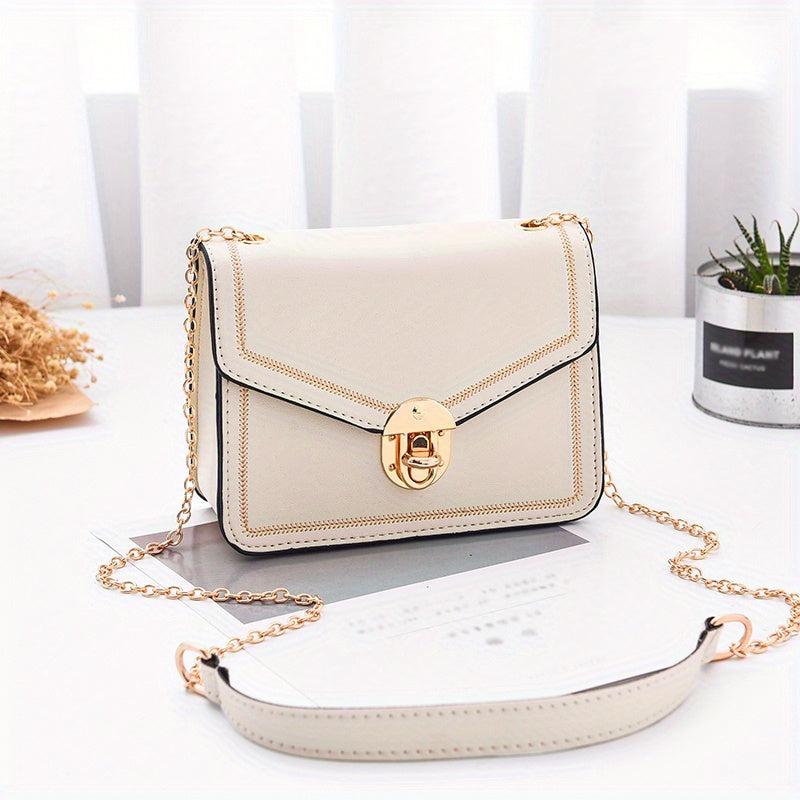 Square Shoulder Bag Metal Chain Flap Shoulder Bag Faux Leather Crossbody Bag