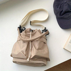 Large Capacity Drawstring Crossbody Bag Solid Shoulder Bag