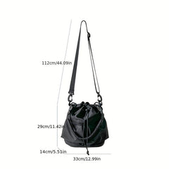 Large Capacity Drawstring Crossbody Bag Solid Shoulder Bag