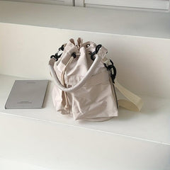 Large Capacity Drawstring Crossbody Bag Solid Shoulder Bag