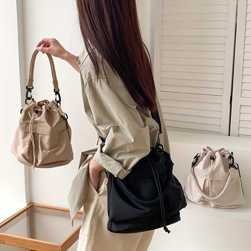 Large Capacity Drawstring Crossbody Bag Solid Shoulder Bag