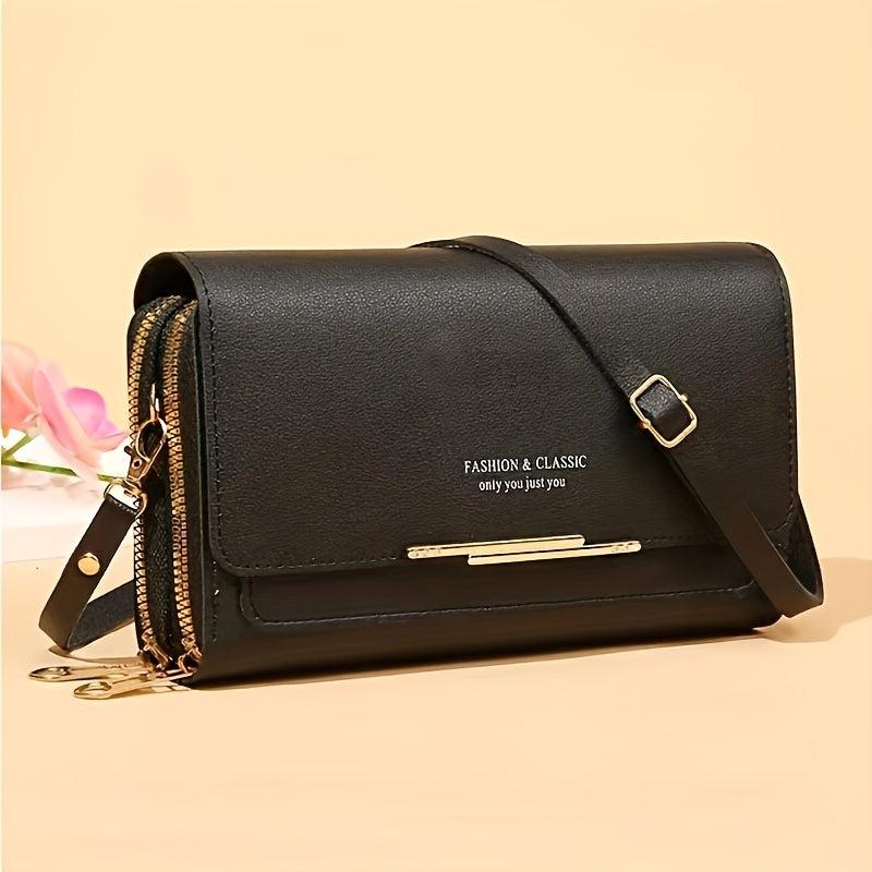 Letter Graphic Crossbody Bag Metal Decor Flap Wallet
