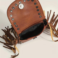 Fringe Crossbody Bag with Studs and Skull Decor