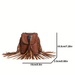 Fringe Crossbody Bag with Studs and Skull Decor